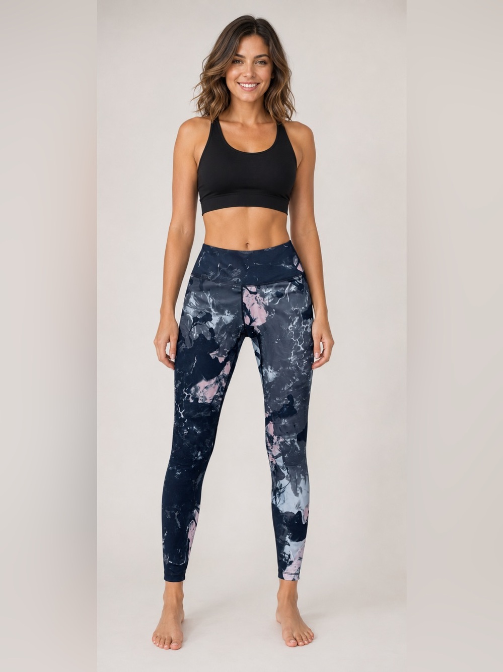 Scorpio Sol Black White Pink Galaxy Swirl Marbled Leggings Size Medium